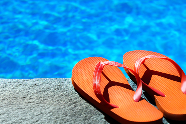 sandals by a pool